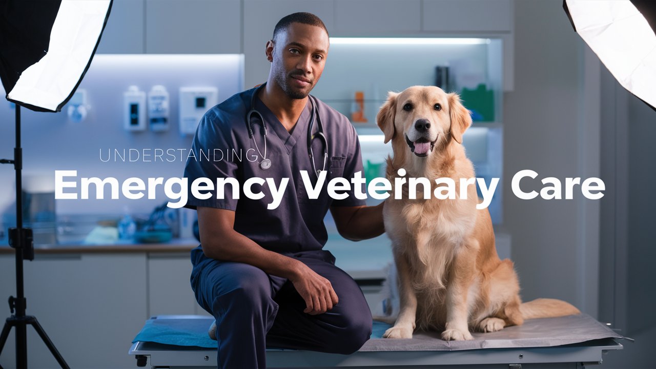 Veterinarian demonstrating expert emergency care with a friendly Golden Retriever patient in a modern medical facility. The professional, wearing scrubs and a stethoscope, provides a calm, welcoming presence while showcasing the high-quality veterinary environment.