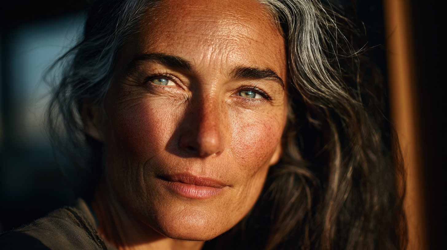 Woman with visible rosacea and fine lines considering cosmetic and medical dermatology options